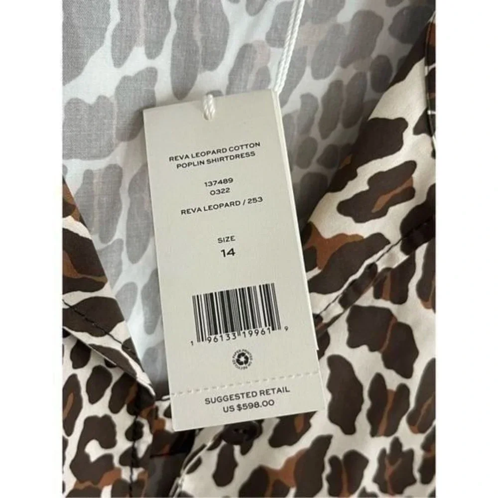 Tory Burch‎ Reva leopard print cotton poplin shirtdress size 14 NJ